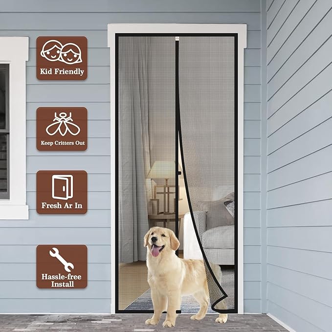 Yotache Customized Magnetic Screen Door, Left Right Side Opening Door Mesh with Magnets for Patio, Balcony, Front, Back, Sliding Door