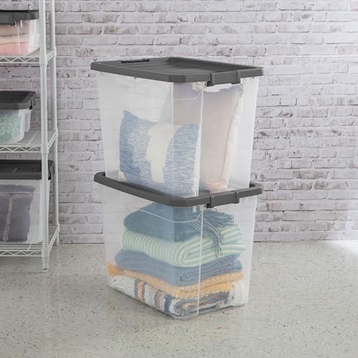 Sterilite 16-Pack Modular Stacker Box, Durable Clear Plastic Storage Bins with Latching Lids, 108 Quart - Stackable Organizing Container Boxes for Closet, Bathroom, and Office