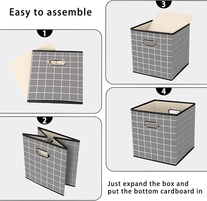 STOREONE Fabric Storage Bins Cubes Baskets Containers-(11X11X11) with Dual Handles for Shelf Closet, Nursery Home ， Bedroom Organizers, Foldable Set of 3 (Grey grid)