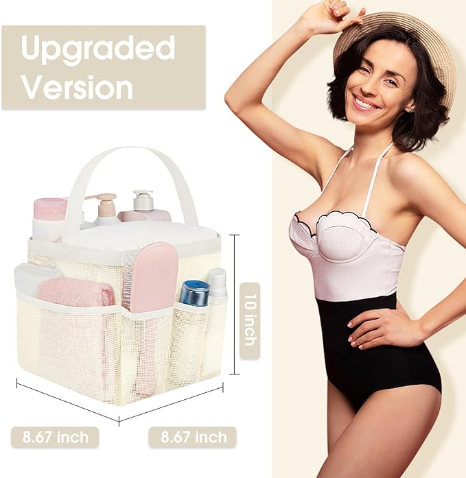 Attmu Mesh Shower Caddy Portable for College Dorm Room Essentials with 8 Pockets, Hanging Shower Caddy Dorm Basket, Quick Dry Shower Bag for Bathroom