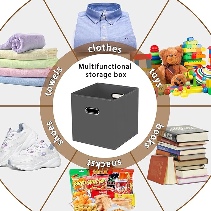 STOREONE Fabric Storage Bins Cubes Baskets Containers-(11X11X11) with Dual Handles for Shelf Closet, Nursery Home ， Bedroom Organizers, Foldable Set of 1 (grey)