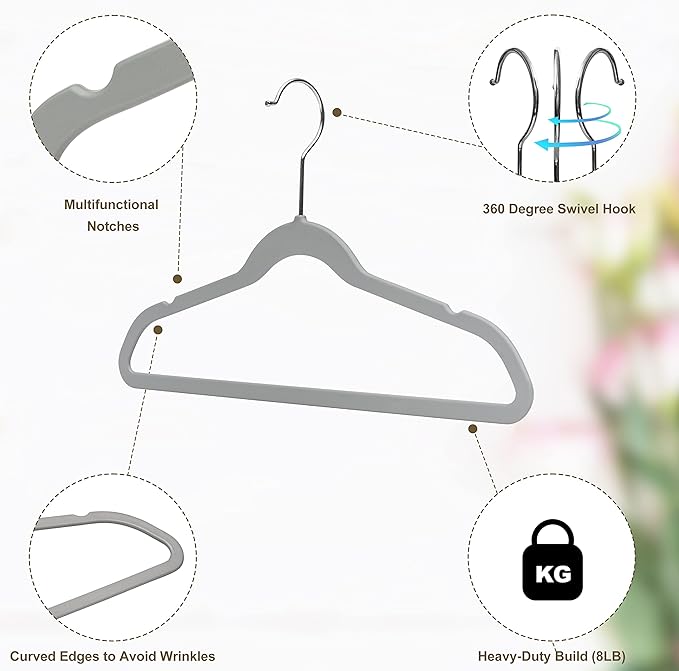 Quality Kids Plastic 30 Pack Non Velvet Non-Flocked Thin Compact Children's Hangers Swivel Hook for Shirts Blouse Coats (Gray, 30)