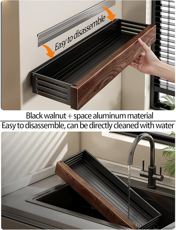 spice rack wood kitchen spice rack wall mounted adjustable adhesive or screw, hung on the door and wall, black large rack for storing items in refrigerators and ovens