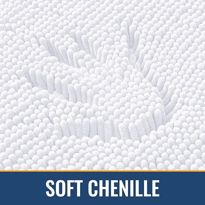 Arotive Bathroom Rugs 70x24, Extra Soft Absorbent Shaggy Chenille Bath Rugs, Machine Washable Rubber Backing Non-Slip Bath Mats for Bathroom Floor Tub and Shower, Home Decor Accessories, White