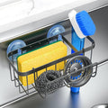 3-in-1 Kitchen Sink Caddy Organizer with Sponge Holder, Brush Holder, Extra Rack for Scrubber, Sink Stopper, Dish Cloth Hanger - Strong Dual Suction Cup, 2.0mm SUS304 Stainless Steel - Grey