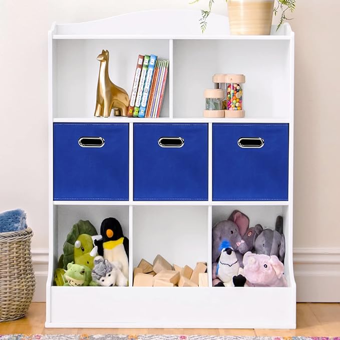 Dark Blue Fabric Storage Bins, Set of 3, 11x11x11, Foldable Cube Bins for Cloth or Accessory Storage
