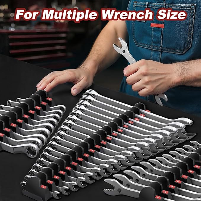 32PCS Magnetic Wrench Organizer - Modular Wrench Holder Set for Tool Drawer Storage, With Metric & SAE Labels, Tool Holder for DIY Mechanics, Fit for Screwdriver, Ratchet, Widget - Black