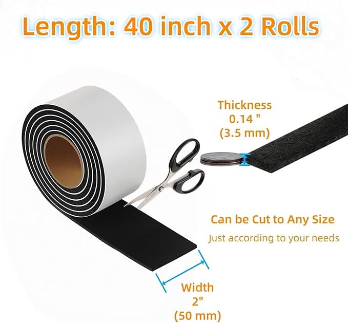 Felt Strips with Adhesive Backing – Furnigear Heavy Duty Cuttable Felt Tape Roll Furniture Pads for Chair Legs - Protecting Hardwood Floors, Chair Wall Protector (Black, 40 x 2 x 0.14 Inch)