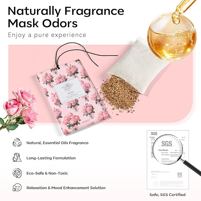MYARO 20 Packs Rose Scent Sachet Air Freshener for Home Car Closet Drawer Shoe Odor Eliminator Long Lasting Deodorizer