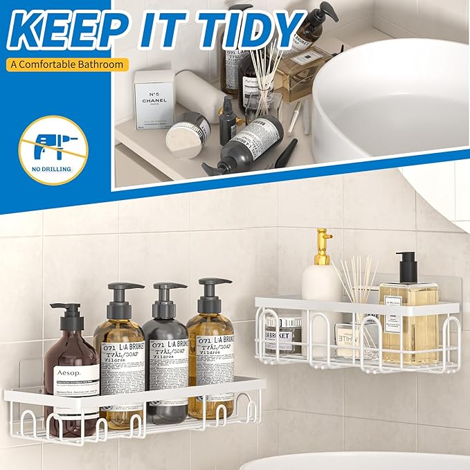 Shower Caddy 9 Pack,Adhesive Organizer for Bathroom Decor Accessories & Kitchen Storage,No Drilling,Large Capacity,Rustproof Stainless Steel Organizer,Home Decor Shelves