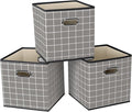 STOREONE Fabric Storage Bins Cubes Baskets Containers-(11X11X11) with Dual Handles for Shelf Closet, Nursery Home ， Bedroom Organizers, Foldable Set of 3 (Grey grid)