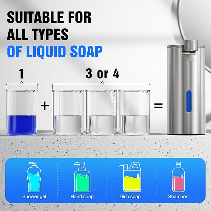 Automatic Foaming Soap Dispenser Touchless, Stainless Steel 11.5 oz 3 Levels Adjustable Hand Soap Dispenser with Rechargeable Sensor Pump for Kitchen & Bathroom Liquid Soap,Gray