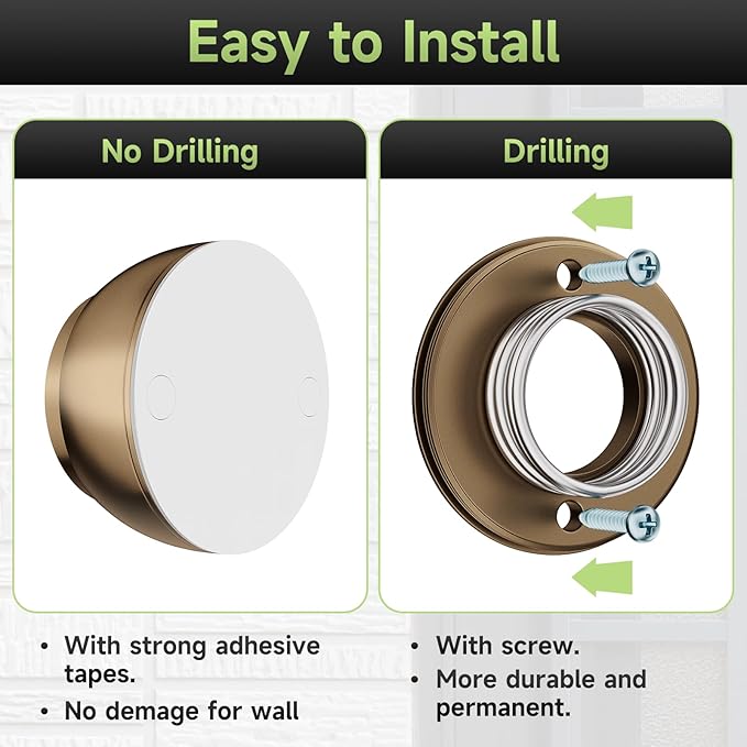 Door Stopper Wall Protector with Silicone Head, Aluminum Door Knob Wall Protector, Spring Shock Absorption Technology, 1.65" Door Stoppers for Wall, Adhesive Installation or with Screw, Bronze