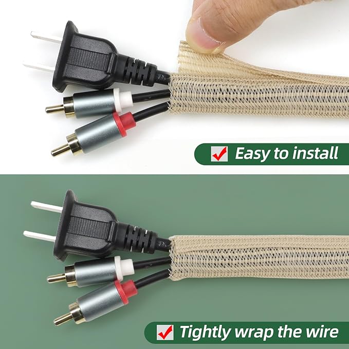 Split Wire Loom Tubing, Cable Protector Sleeve, Braided Cable Management for TV/Computer/Home Theater/Engine Bay, Cord Protectors from Pets No Chew (Wood Color, 1.26"-10ft)