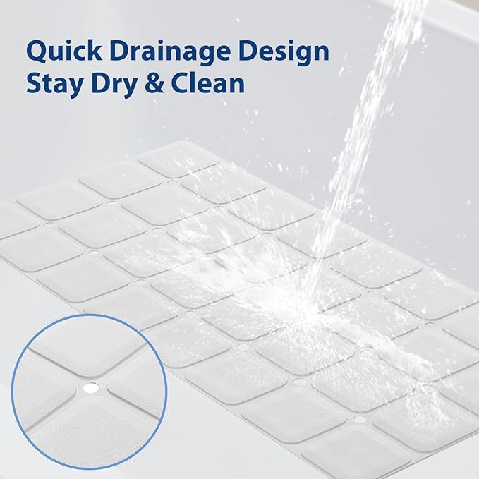 Webos Silicone Bath Mat with Suction Cups – Non-Slip Foldable Bathtub & Shower Mat, Durable & Quick-Dry Safety Tub Mat with Large Drain Holes for Families 28"x 14" White