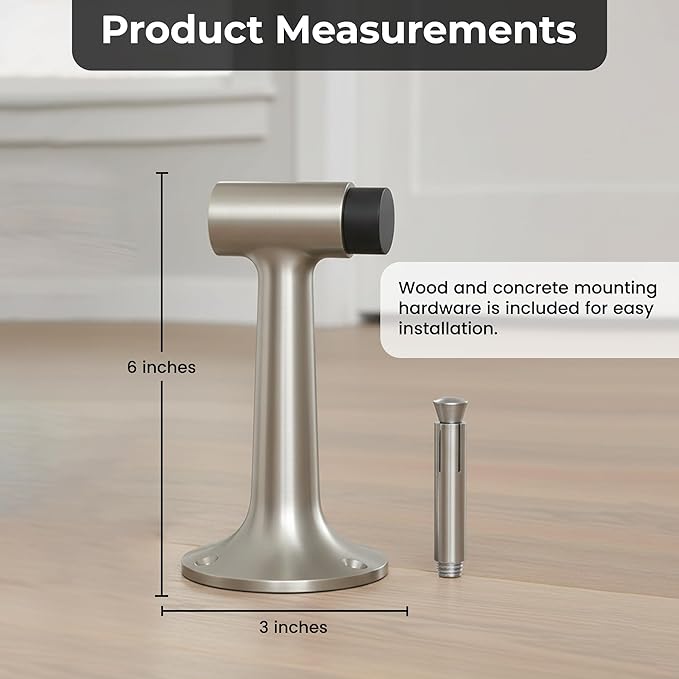 Heavy Duty 6″ Door Stopper, Solid Brass Commercial Grade, Floor Mount - Satin Nickel Finish (US15)