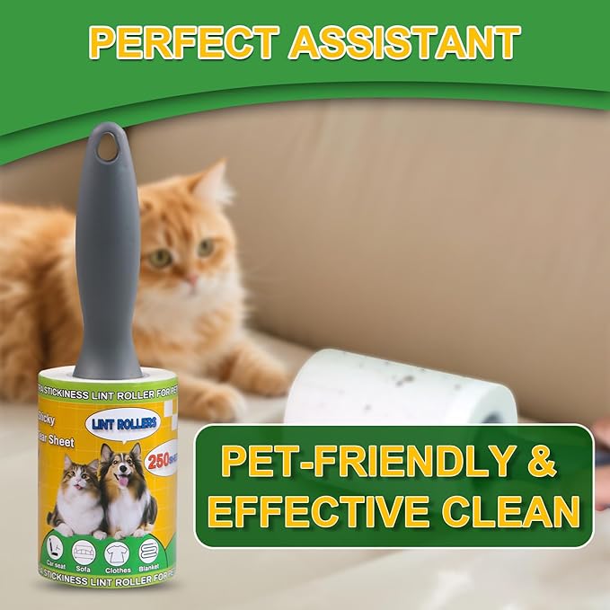 Sunroda Lint Roller Pet Hair Value Pack of 500 Sheets, Extra Sticky Lint Remover for Dog & Cat Fur, Clothes, Furniture, Couches Reusable Rollers for Fuzz, Fluff & Hair (White, 2 Count / 500 Sheets)