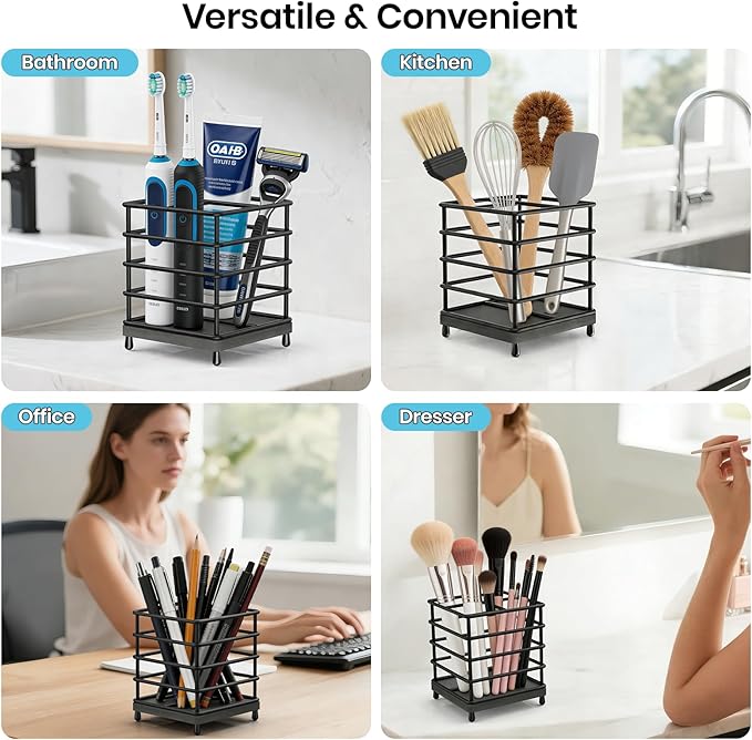 BOTEMY Toothbrush Holders with Quick Drying Mat—Black Toothbrush and Toothpaste Holder for Bathroom—Upgrade 3 Slots Openwork Design Bathroom Counter Organizer for Electric Toothbrush,Razor,Toothpaste