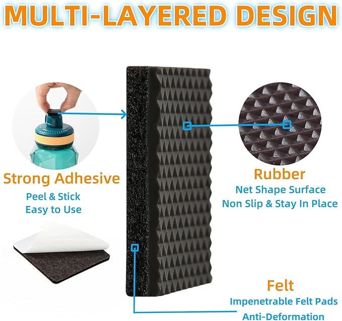 Furnigear Non Slip Furniture Pads - Self Adhesive Rubber Anti Skid Pads Grippers Rubber Chair Feet Furniture Pads for Hardwood Floors -Protectors for Furniture Table Legs Anti Slip 12 Pcs 3" Square