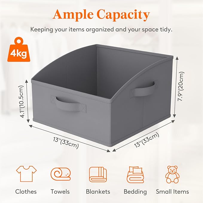 Lifewit Trapezoid Closet Storage Bins for Shelf, 6 Packs Non-woven Closet Organizer Baskets with Handles, Foldable Clothes Containers Boxes for Clothing, Book, Purse, 16L, Medium, Gray
