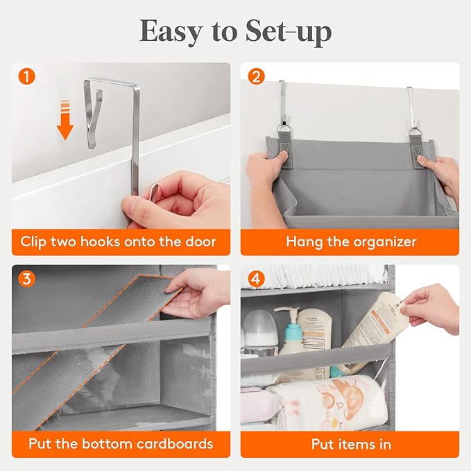 Lifewit 1 Pack Over the Door Organizer, Clear Window Hanging Storage with 4 Mesh Side Pockets, Anti Tilt 40 lbs Load Behind Door for Pantry, Nursery, Bathroom, Bedroom, Dorm, 6 Section, Light Gray