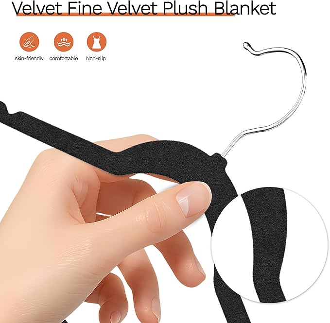 Black Velvet Hangers 20 Pack, Slim Space Saving Suit Hangers for Closet Organizer, Rotating Silver Hook, Non Slip Clothes Felt Hanger Heavy Duty for Coat,Shirt, Pants, Camisole, Dress