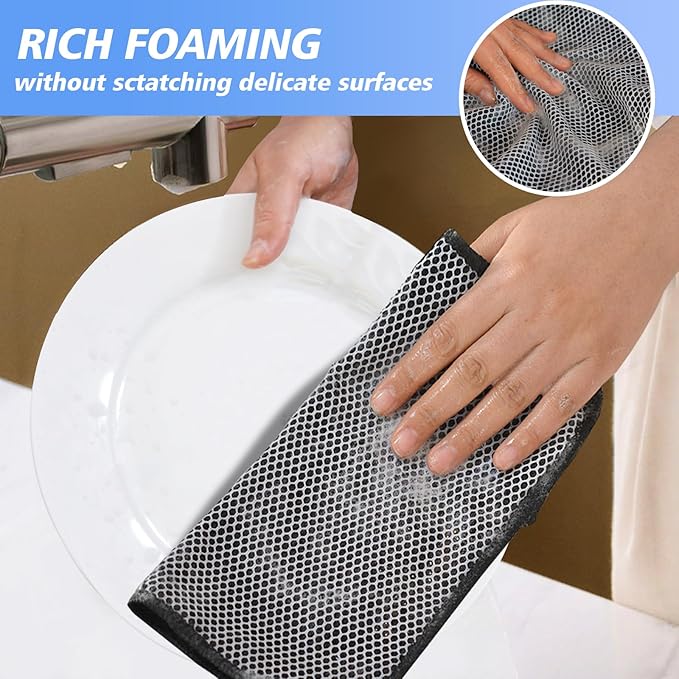KinHwa Kitchen Washcloths for Dishes Absorbent Microfiber Dish Cloths Quick Dry Dish Rags with Poly Scour Scrub Side Ideal for Kitchen Cleaning (Black, 9inchx9inch 9 Pack)