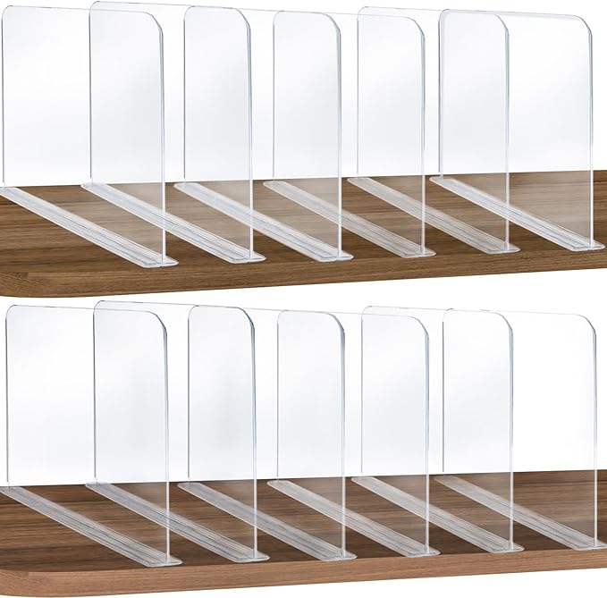 ROUFA Clear Shelf Dividers, Acrylic Closet Dividers Fit for Any Thickness of Shelves, 12pcs Multi-Purpose Wood Shelf Separators for Bedroom, Kitchen, Office, Bathroom, 11.8''x11''