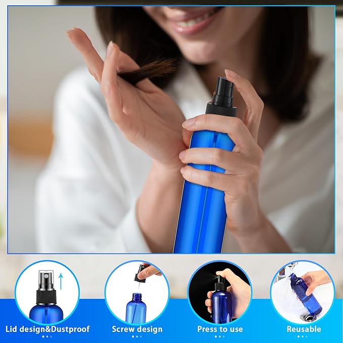 Eccliy 32 Pcs 8 oz Spray Bottles Fine Mist Plastic Spray Bottles Clear Empty Sprayer Hairs Refillable Travel Sprayer with Pump Cap for Cleaning Oils Travel Perfumes(Blue,Clear)