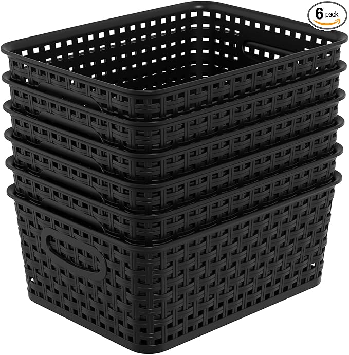 6 Packs Plastic Woven Baskets, Small Plastic Storage Basket, Black