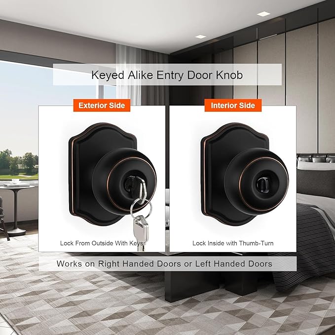 Haidms Keyed Entry Bronze Door Knob Interior, Exterior Locking Door Knobs, Oil Rubbed Bronze Exterior Doorknobs with Lock and Key, 6 Pack