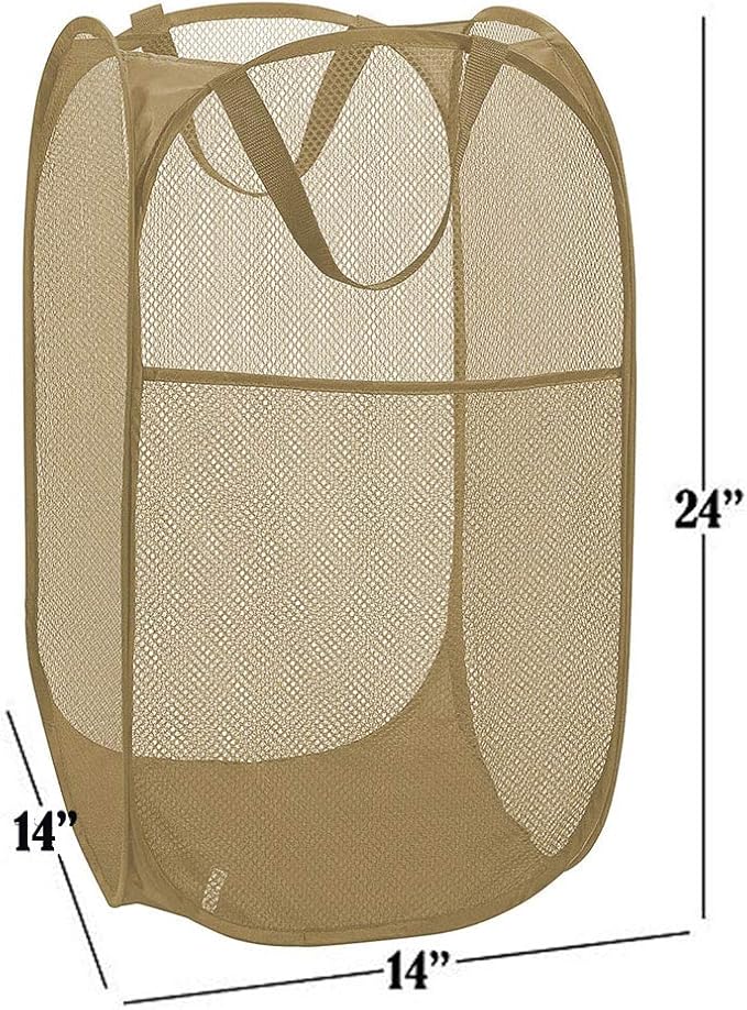 Mesh Popup Laundry Hamper, Foldable Laundry Basket Clothes Hamper for Home, Apartment, College Dorm or Travel, Collapsible for Storage, Beige