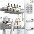 Shower Caddy Adhesive Shower Organizer 7-Pack, Rustproof Stainless Steel Bathroom Shelves, Large Capacity No-Drill Rack Storage Accessories with Soap Dish Toothbrush Holder Hooks