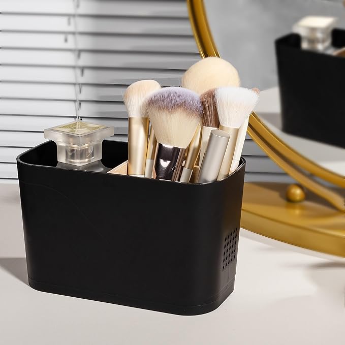 Toothbrush Holders for Bathrooms, Electric Tooth Brush Holder with Bamboo Dividers Kids Toothbrush and Toothpaste Organizer for Bathroom Countertop Accessories Storage, 4 Slots, Black