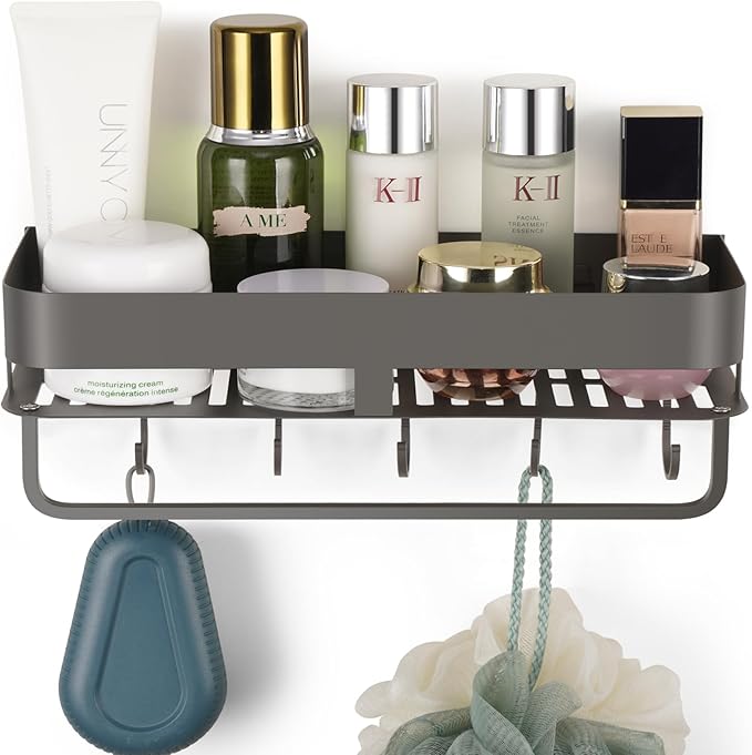 CIBOTIES Shower Caddy, 15.7 inch Stainless Steel Shower Shelves for Inside Shower with Hooks & Towel Bar - Space-Saving Bathroom Organizers and Storage for Showers, Kitchens