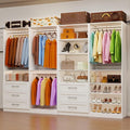 Closet System with 4 Sets, Closet Organizer Systems with 6 Drawers & 8 Hanging Rods & Adjustable Shelves, Walk in Closet Freestanding Closet System Modular Closet System Set White