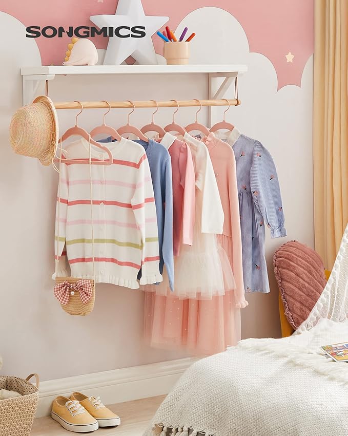 SONGMICS Baby Kids Hangers 30 Pack for Closet, 11.8 x 8.1 Inches, Rose Gold 360° Swivel Hooks, Space-Saving Clothes Velvet Hangers for Nursery, Non-Slip, Jelly Pink UCRF027P30