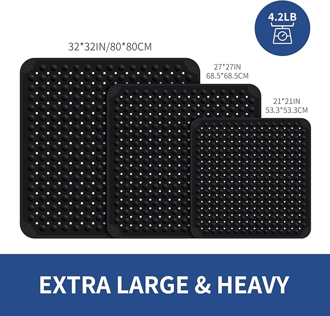 OTHWAY Square Shower Mat 32x32, TPE Non-Slip Shower Mats with Drain Holes and Suction Cups, Walk-in Mat for Inside Shower Stall, Anti-Slip for Elderly Kids (Black)
