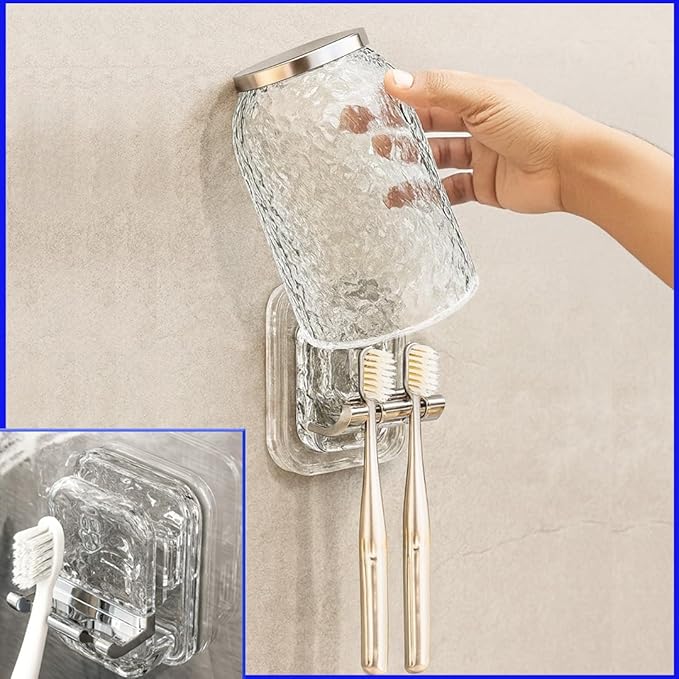 Acrylic Shower Shelves with Soap Dish & Toothbrush Holder, Clear Plastic Shower Caddy, Adhesive Bathroom Organizer Wall Mount, No Drill Installation 4 Pack