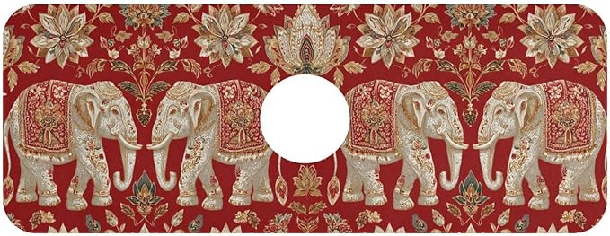 Kitchen Sink Splash Guard 1 PC 14.7 Inch Sink Faucet Mat Splash Guard for Bathroom Countertop Water Absorbent Foldable Cuttable Soft Washable Red Retro Elephant Flowers