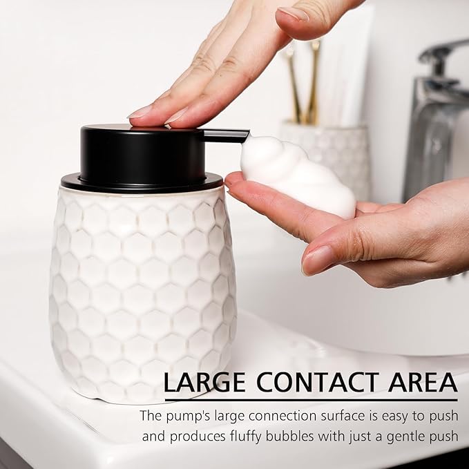 Foaming Soap Dispenser, 12OZ Ceramic Foam White Hand Soap Dispenser with Honeycomb Design for Kitchen or Bathroom, Refillable Dish Lotion Dispenser, ANTIS'S HOME