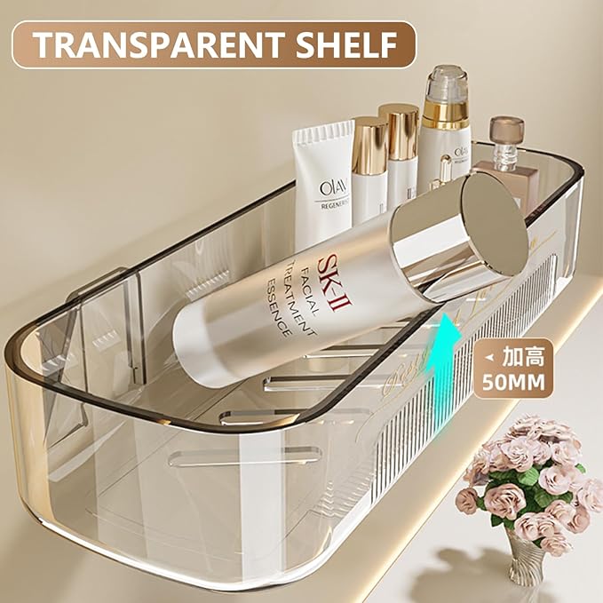 Acrylic Bathroom Shelves 2Pack, 14" Clear Adhesive Shower Shelves for Bathroom Wall Decor and Storage, No Drilling Plastic Wall Shelf Organizer for Home, Kitchen, and Dorm, Large Capacity