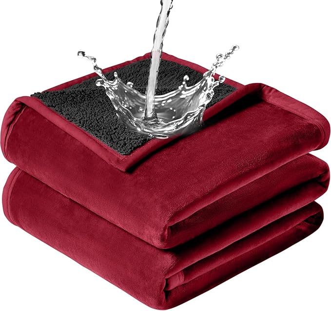 Waterproof Blanket for Couples - Love Blankets Stain Proof, Absorbent, Leakproof, Reversible, Plush Cozy & Washable - Waterproof Couch Cover Ideal for Bed/Couch, Dogs/Cats(80"x90", Wine red/Black)