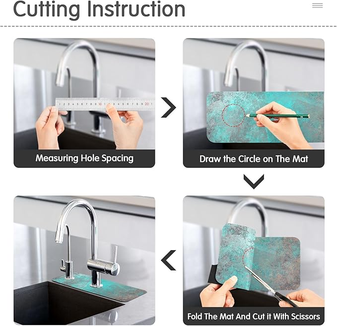 Kitchen Sink Splash Guard 1 PC 14.7 Inch Sink Faucet Mat Splash Guard for Bathroom Countertop Water Absorbent Foldable Cuttable Soft Washable Teal Grey