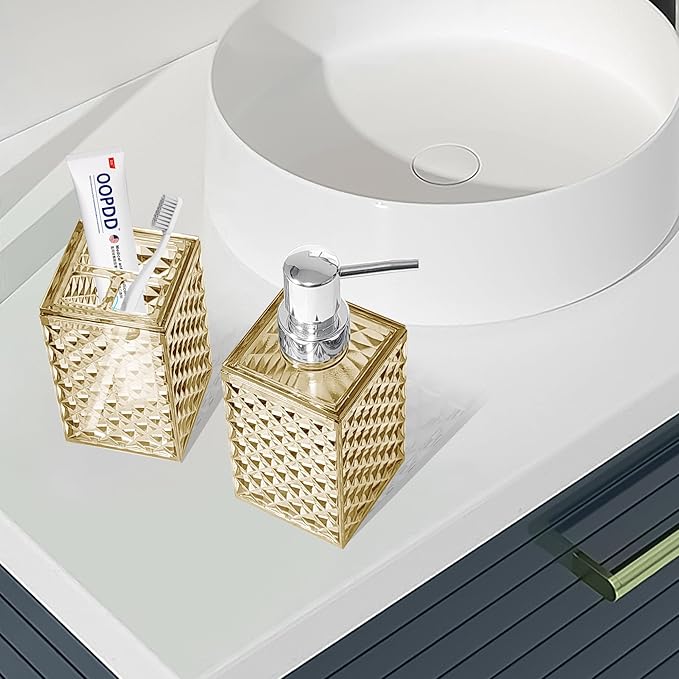 2PCS Beige Bathroom Accessories. Contain Soap Dispenser and Toothbrush Holder Set. Boho Bathroom Set for Blue Bathroom Décor