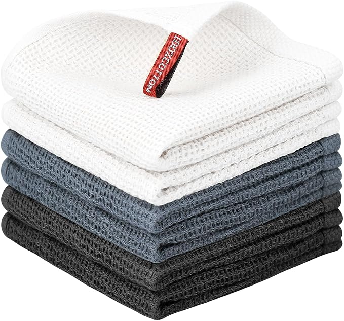 Nialnant 6 Pack Kitchen Towels, 100% Cotton Dish Cloth for Washing Dishes, Absorbent Quick Drying Dish Rags, Multipurpose Cleaning Rags-12x12 Inches