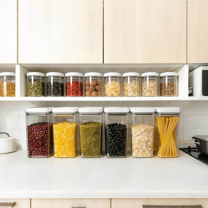 Airtight Pop Top Food Storage Container Sets with Lids 4Pcs Round Pop Containers for Kitchen Pantry Organization BPA-Free Stackable Kitchen Storage Containers for Cereal Flour Sugar (0.6, 1.7qt)*2