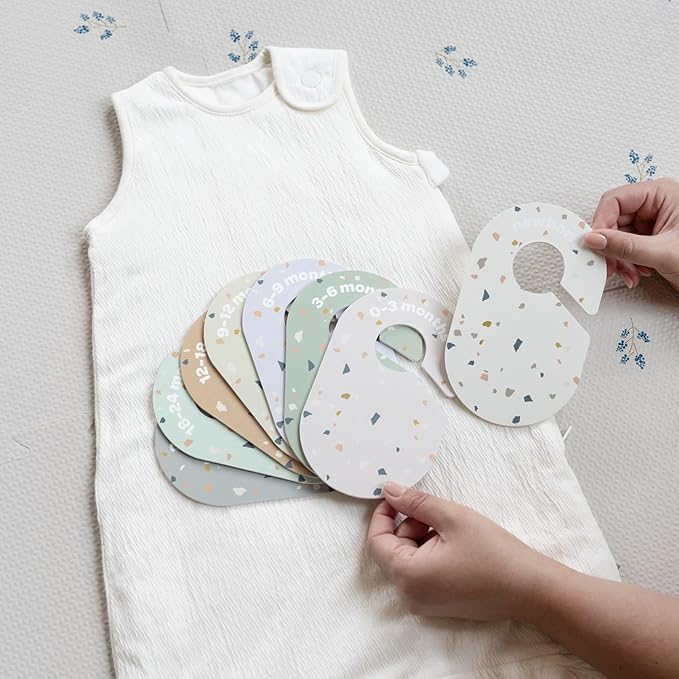 3 Sprouts Baby Closet Dividers Set of 8 - Toddler Clothes Organizer Hanger, Double-Sided Size Labels - Nursery Organization for Newborn Clothing, Infant, Boy & Girl - Terrazzo