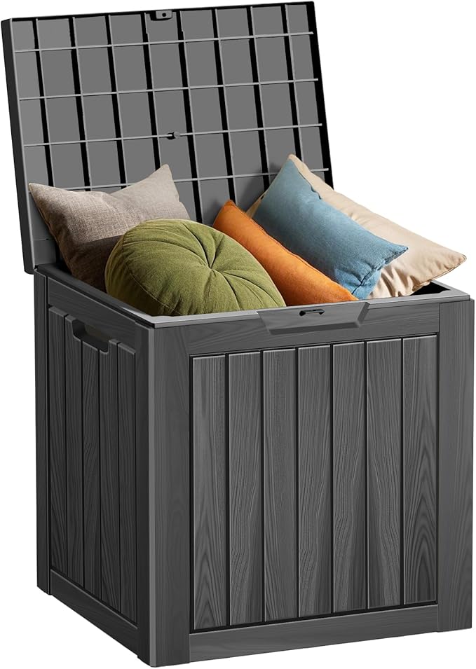 DecksploreOutdoor Storage Box Waterproof, 35 Gallon Lockable Resin Deck Box Small, Patio Storage Bin for Pool Accessories Cushion Furniture, Garden Tools, UV-Resistant Outside Delivery Black