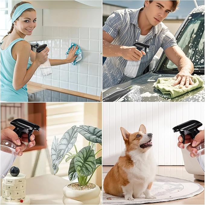 Cleaning Spray Bottles for Plants Misters for Inside, 2 Pack 10 oz Squirt, Water Spray Bottle Mist Sprayer, No Leak Hair Mister Empty with Adjustable Nozzle (Transparent)